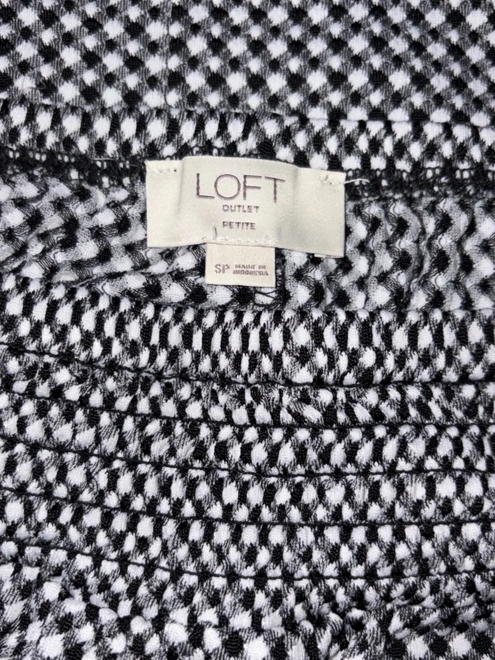 LOFT Black and White Gingham Smocked Square-Neck Top